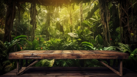 Jungle table background. Generative Aiの素材