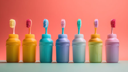 Toothbrushes for teeth and oral hygiene for children, Bright color. Generative Aiの素材