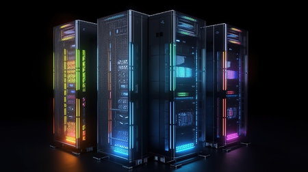 Data center and computer servers, Bright color. Generative Aiの素材