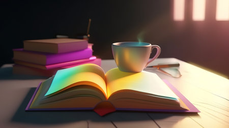 Open book on the table. Generative Aiの素材