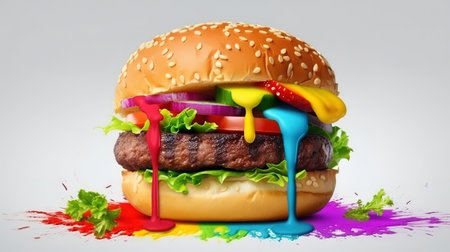 Vegan burger isolated, Bright color. Generative Aiの素材