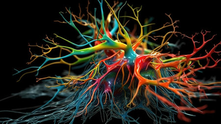 3d render abstract neon crystal ice geometry background. Generative Aiの素材