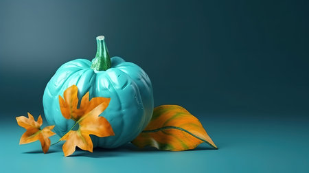 Pumpkin for halloween and thanksgiving on empty blue minimal background. Generative Aiの素材