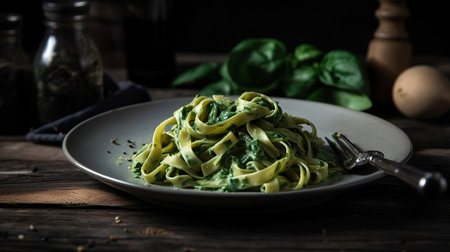 Spinach Fettuccine. Generative Aiの素材
