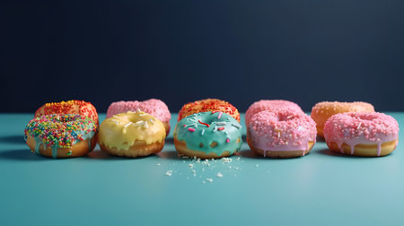 Pink donuts with colorful sprinkles on yellow background. Generative Aiの素材
