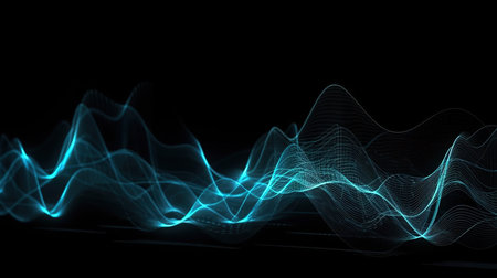 Technology digital blue wave lines on black backdrop. Generative Aiの素材