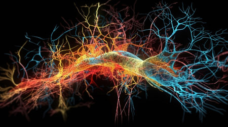 Brain neurons in the head, Bright color. Generative Aiの素材
