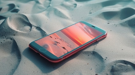 Smartphone near sand play set. Generative Aiの素材