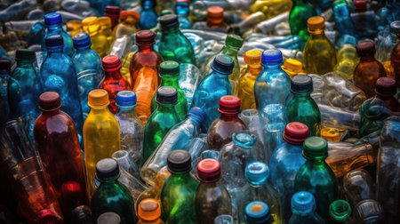 Used plastic bottle background. Recycle plastic trash and waste. Generative Aiの素材
