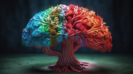 Human brain tree with flowers self care and mental health. Generative Aiの素材