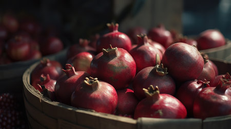 Pomegranate harvest on agricultural farm, vitamins, fruits, tropics concept. Generative Aiの素材