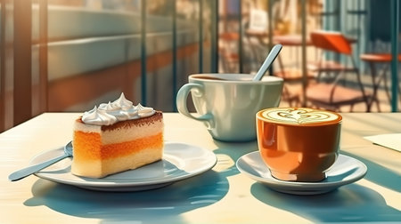 Beautiful fresh relax morning coffee cup set. Generative Aiの素材