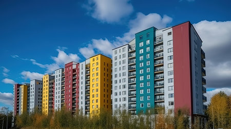 Modern apartment buildings economy and comfort class in Russia. Generative Aiの素材