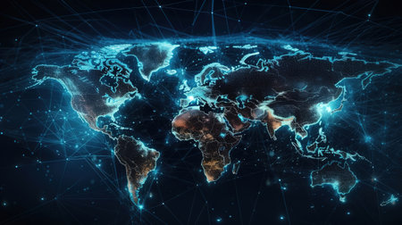 3d computer network covering the planet Earth. Generative Aiの素材