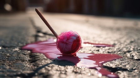 Close-up of woman's hand holding lollipop in hand against green background. Generative Aiの素材