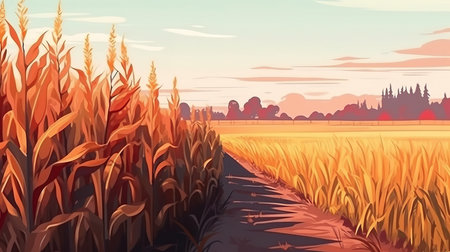 Rural lifestyle concept with corn field. Generative Aiの素材
