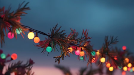 Blurred bokeh light with yellow string lights decor. Generative Aiの素材