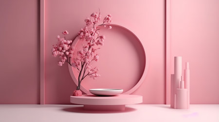 Cosmetic or beauty product promotion step floral pedestal. Generative Aiの素材