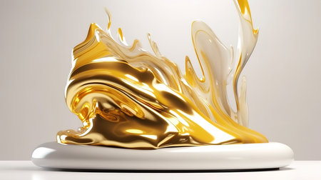 Luxury golden flow with pedestal showcase for beauty product, cosmetic. Generative Aiの素材
