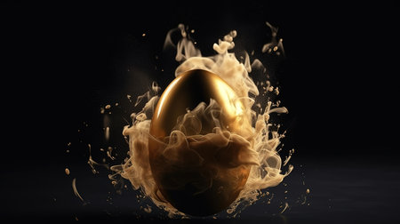 Beautiful shiny golden egg in bird nest the golden egg in the nest. Generative aiの素材