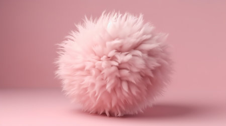 3D pastel pink fluffy fur ball levitating, Realistic round ball flying. Generative aiの素材
