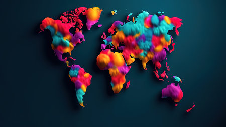 Creative World map with colorful hearts. Planet Earth with love symbol. Generative aiの素材