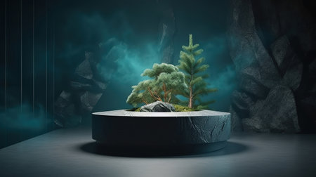3D podium display, Christmas tree background for product. Generative ai. Generative aiの素材