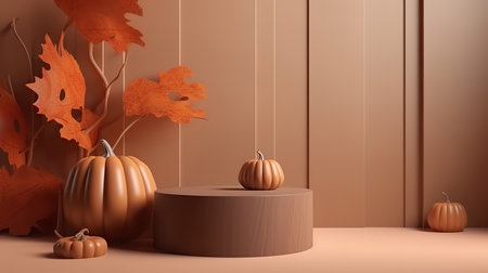 Halloween with cloud smoke and pumpkin black podium pedestal product display. Generative aiの素材