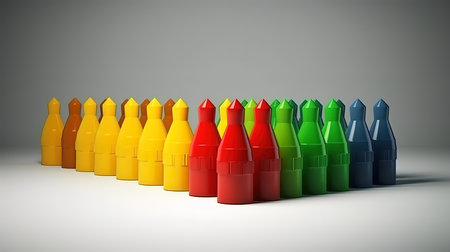 Red pawn surrounded by white ones with copy space. Generative aiの素材