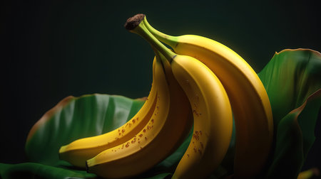 Top view of bunch of bananas isolated on purple wood with copy space. Generative aiの素材