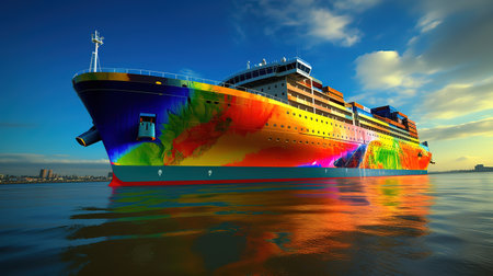 Colored boats in flat design. Generative aiの素材