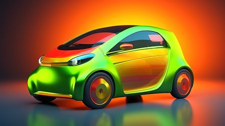 Electric Car with young woman holding a speech bubble. Generative aiの素材