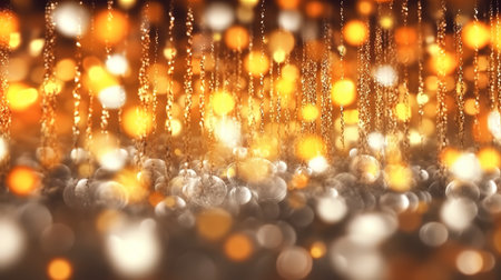 Golden bokeh mixed with blurred blue light from winter trees . Generative aiの素材