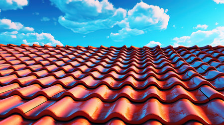 New red tiles roof and blue sky, Bright color. Generative aiの素材