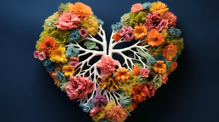 Human lungs covered with beautiful flowers, breathing, clear airways. Generative aiの素材