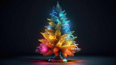 Christmas tree with christmas balls and decorations isolated on white background. Generative aiの素材