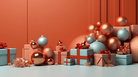 Christmas gifts on the wooden background. Generative aiの素材