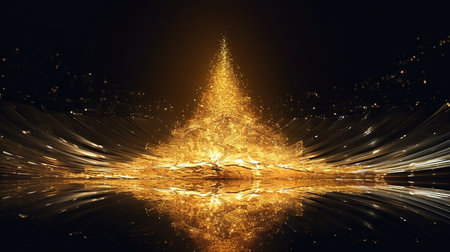 Golden Christmas Tree In Abstract Night. Generative aiの素材