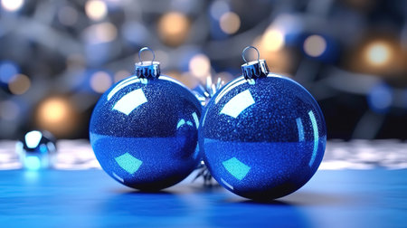 Realistic Festive background with golden and blue balloons. Generative aiの素材