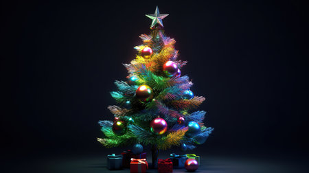 Christmas Tree with Colorful Ornaments Isolated on White Background. Generative aiの素材