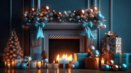 Christmas Stocking on Fireplace, decorated for Christmas and New year. Generative aiの素材
