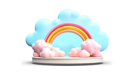 Kid summer camp lawn with empty pedestal for display. Generative aiの素材