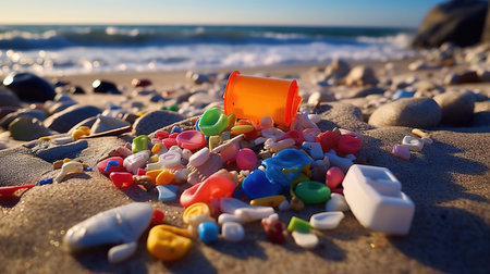 Plastic Trash Found on a Beach. Generative aiの素材