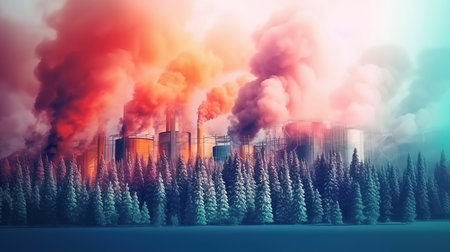 Climate change with industrial pollution. Generative aiの素材