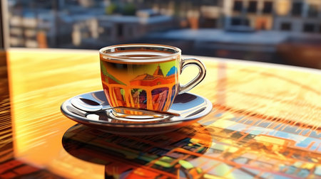 Cup of morning coffee with croissants in Paris. Generative aiの素材