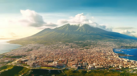 Panoramic aerial view of Mount Vesuvius, a volcano in Naples. Generative aiの素材