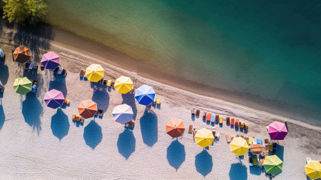 Aerial view of crowd of people on the beach. Generative aiの素材