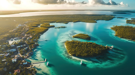 Aerial view of Canal de los Pirates along Bacalar Lagoon coastline. Generative aiの素材
