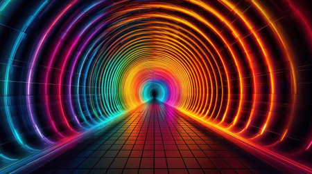 A colorful tunnel with light on it. Generative aiの素材