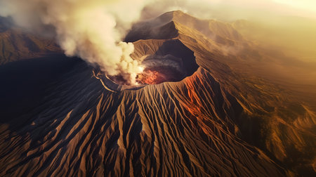 Mount bromo volcano on mount penanjakan in bromo tengger semeru national park. Generative aiの素材